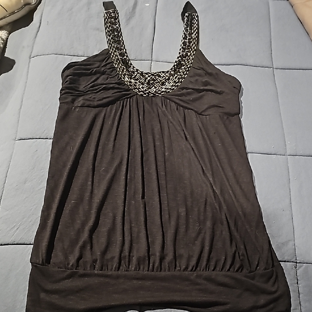 Elegant Black Blouse with Beaded Neckline